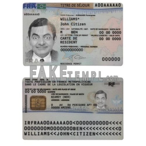 France fake residence permit titre de s jour photoshop template psd